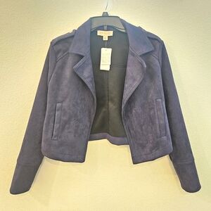 Cropped Open Front Jacket | Size Small | Philosophy Women's Faux Suede Moto